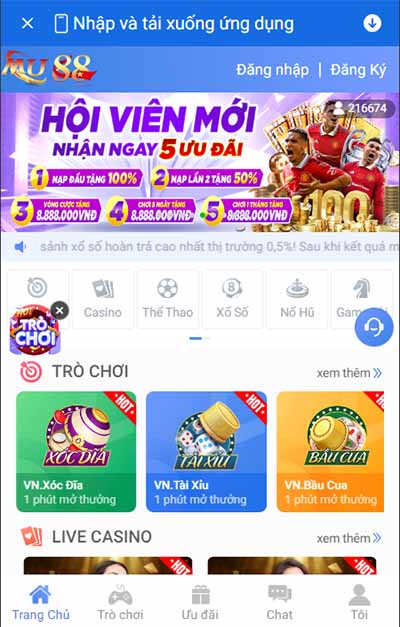 giao diện điện thoại mu88