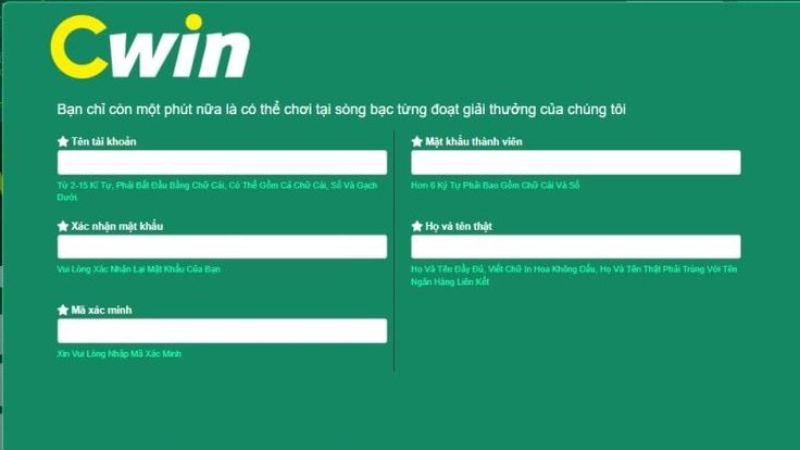 Tạo tài khoản mới nhận ưu đãi Cwin